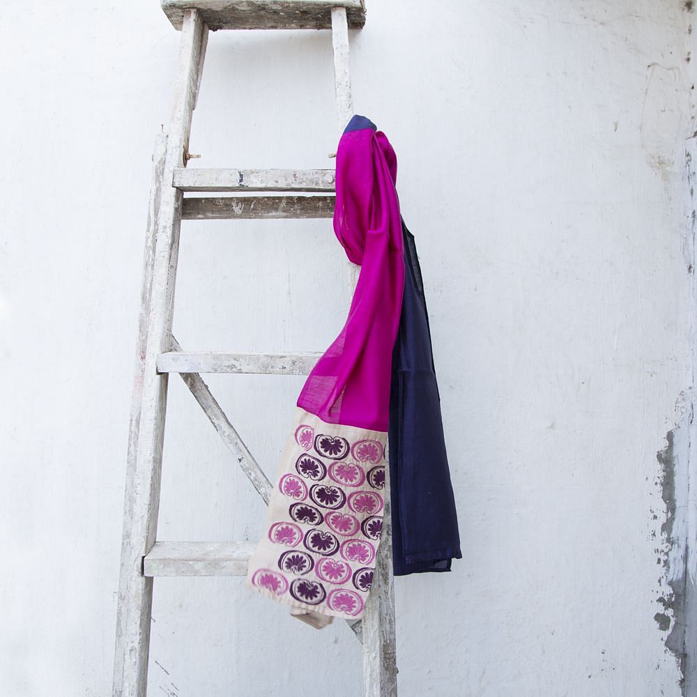 Black Pink Embroidered Silk Stole