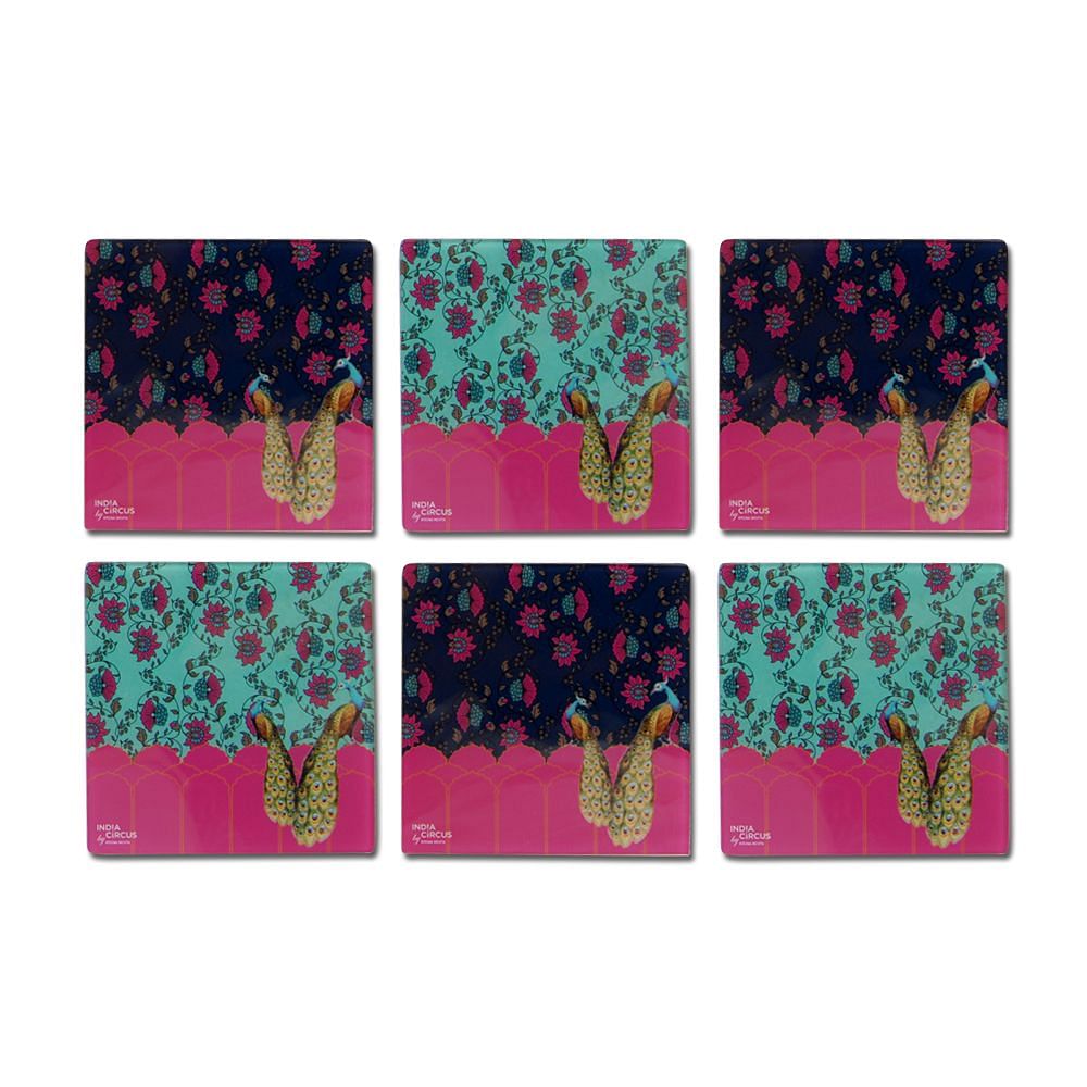Peacock Plume Acrylic Coasters - (Set of 6)