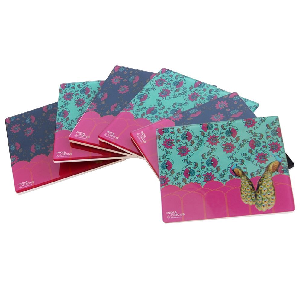 Peacock Plume Acrylic Coasters - (Set of 6)