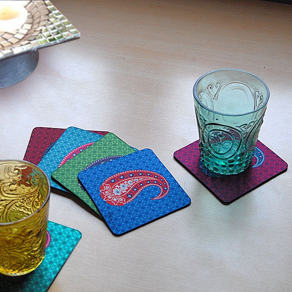 Paisely Rubber Coasters - (Set of 6)