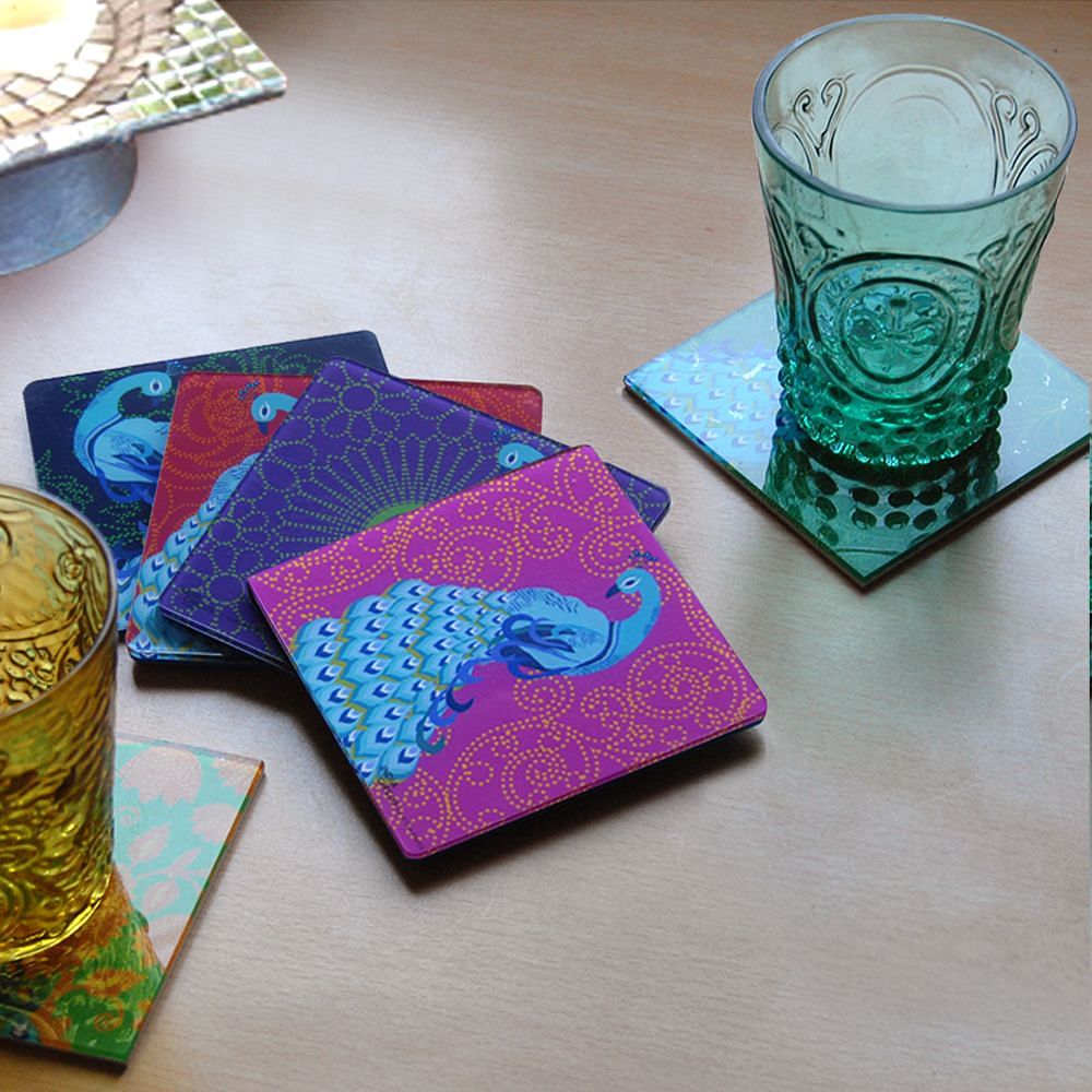 Peacock Dance Coasters - (Set of 6)