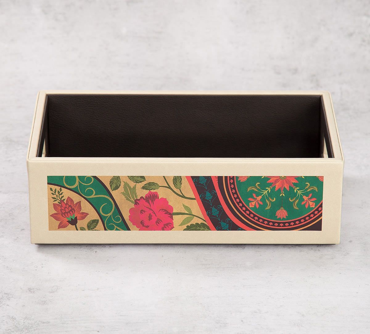 India Circus Floral Embroidery Leather Tray