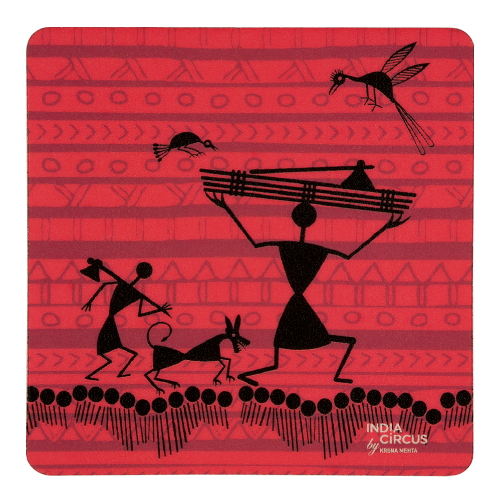 Funky Warli Rubber Coasters - (Set of 6)