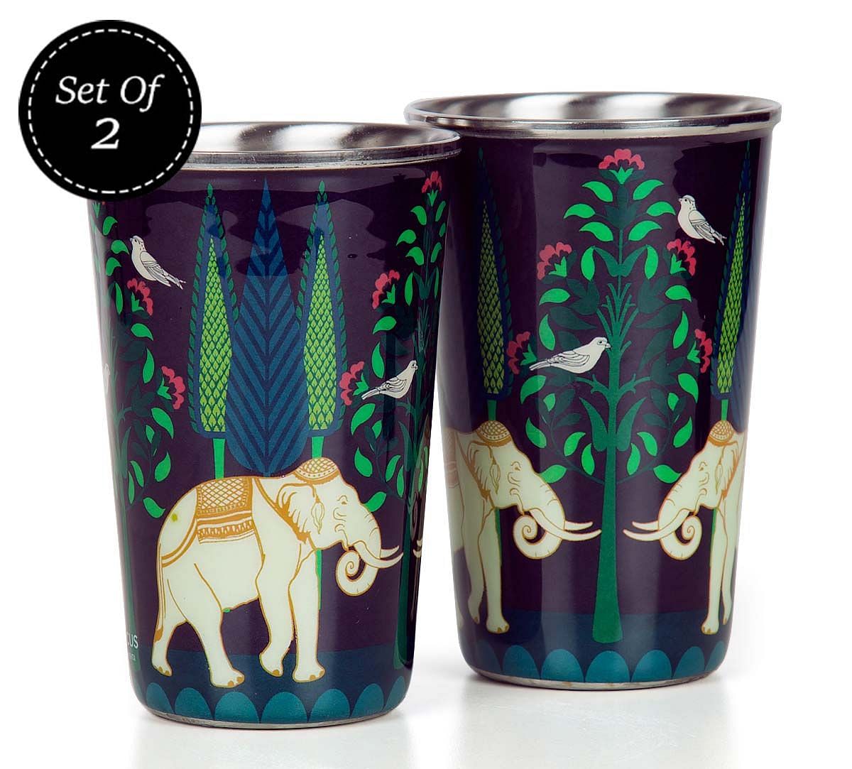 India Circus Antediluvian Folklore Steel Tumbler Set of 2