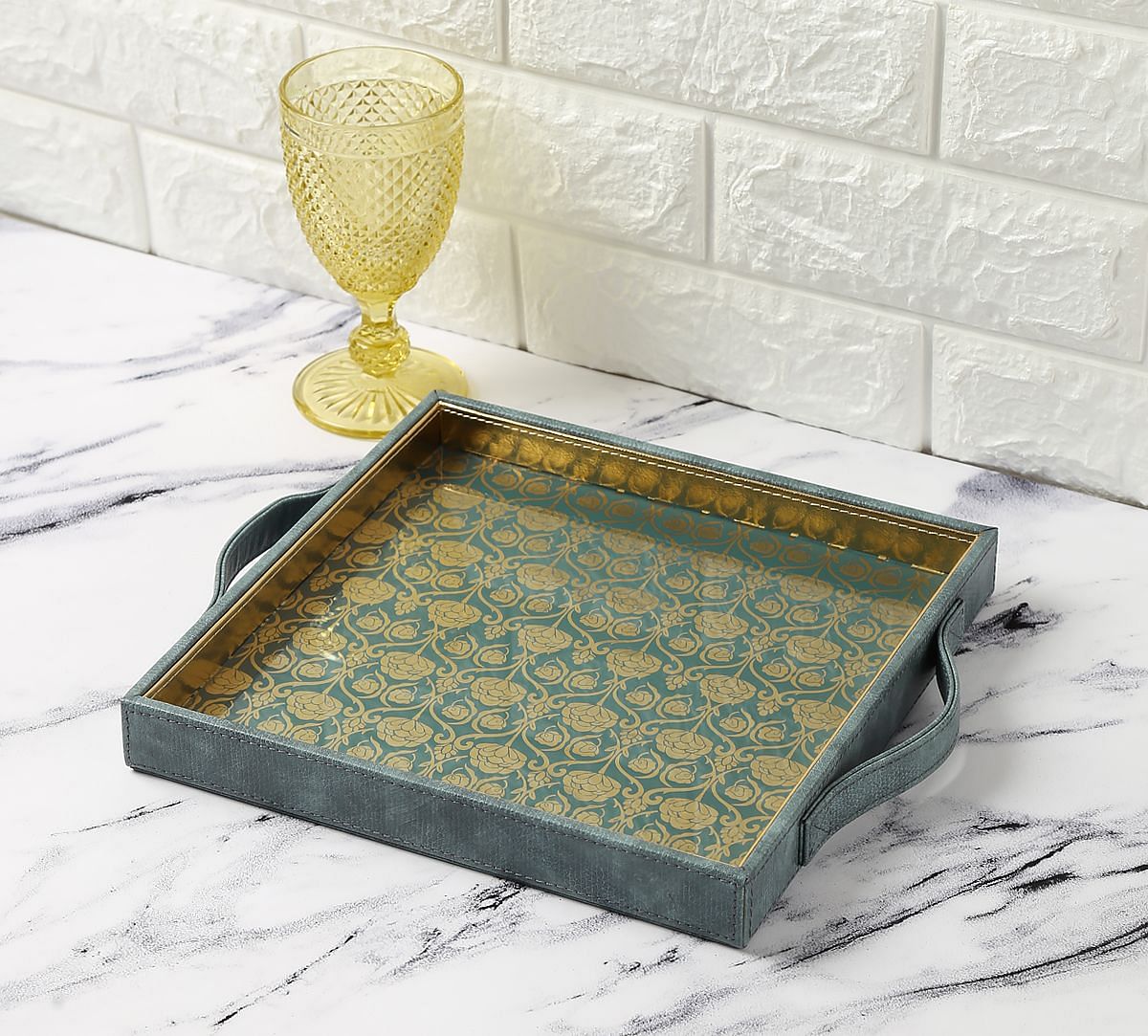 India Circus Baroque Print Leather Tray