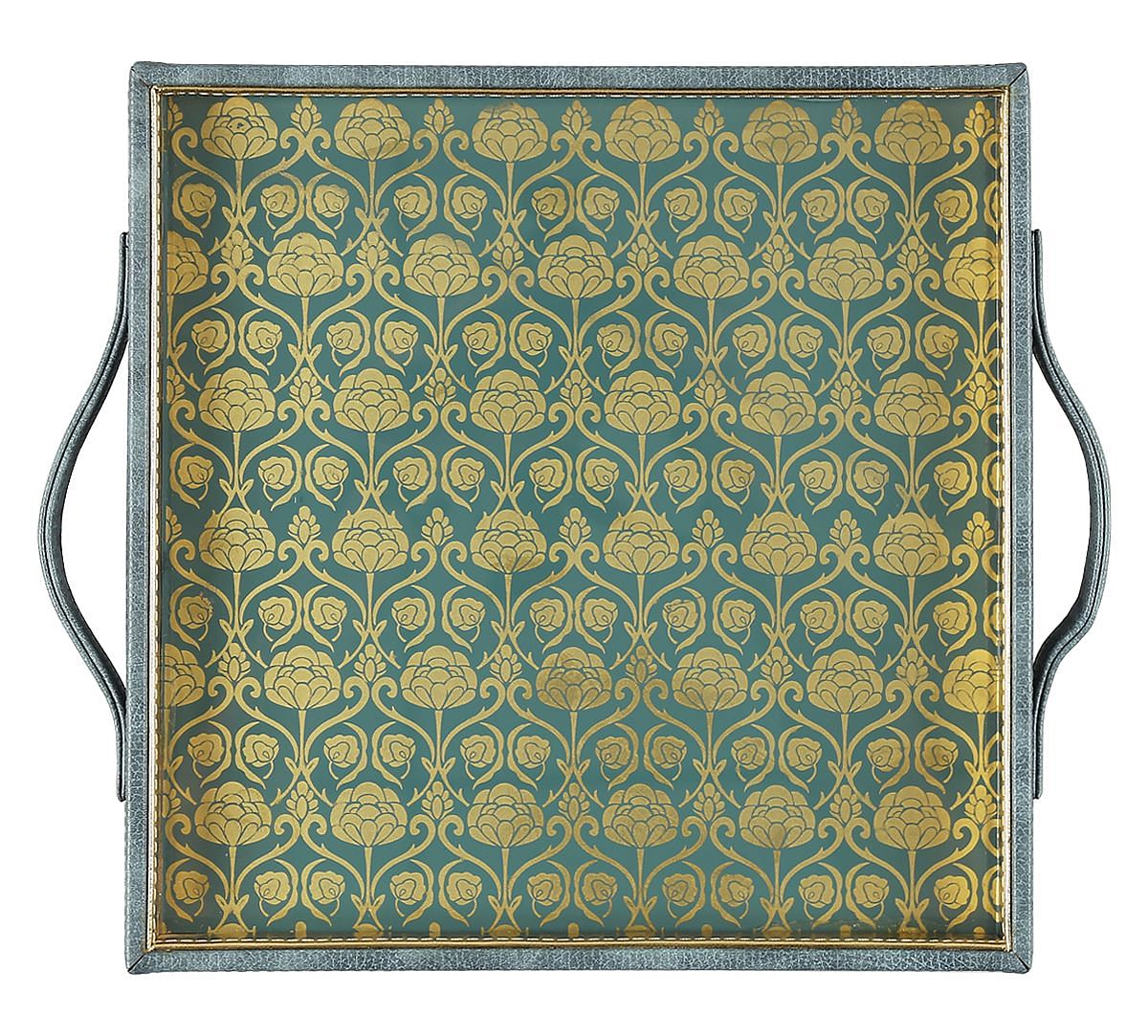 India Circus Baroque Print Leather Tray