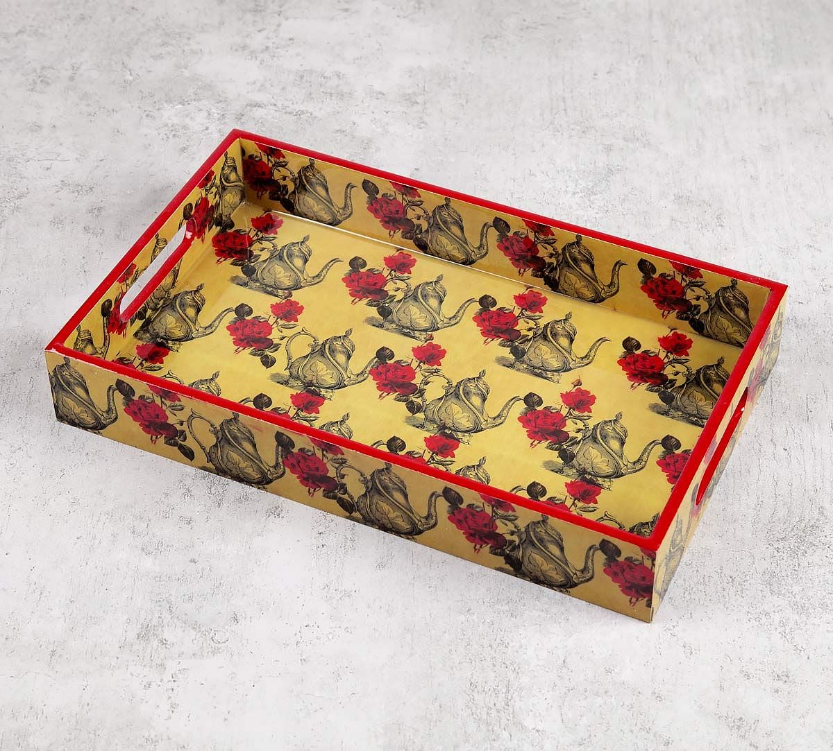 India Circus Beige Mystic Rose Kettles Rectangle Serving Tray