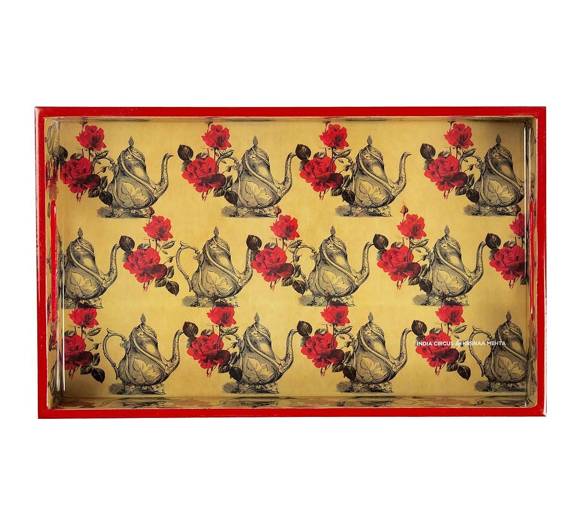 India Circus Beige Mystic Rose Kettles Rectangle Serving Tray
