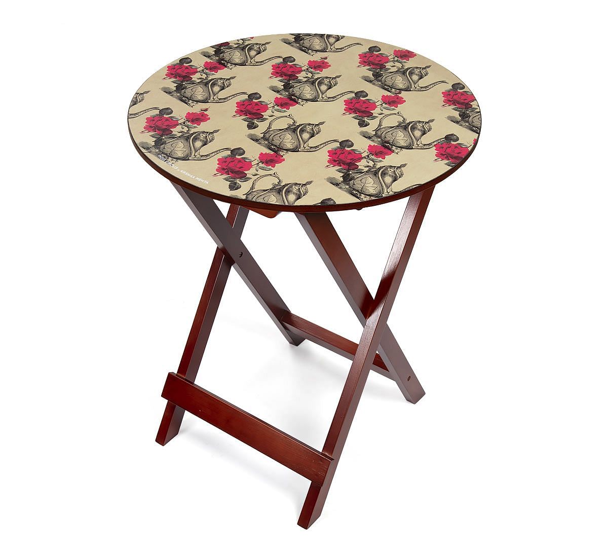 India Circus Beige Mystic Rose Kettles Round Side Table