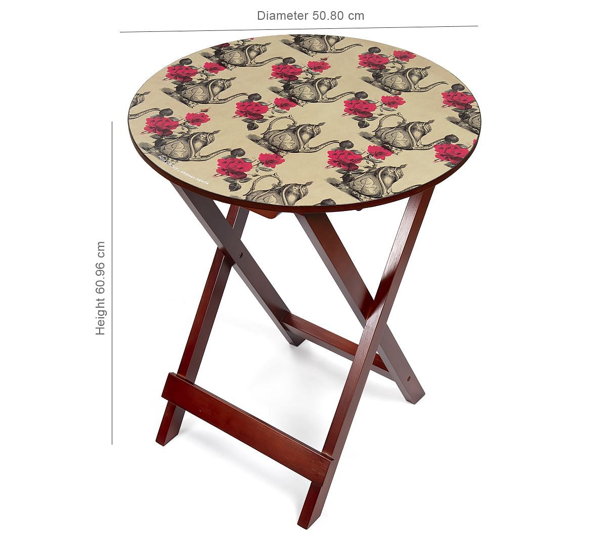 India Circus Beige Mystic Rose Kettles Round Side Table