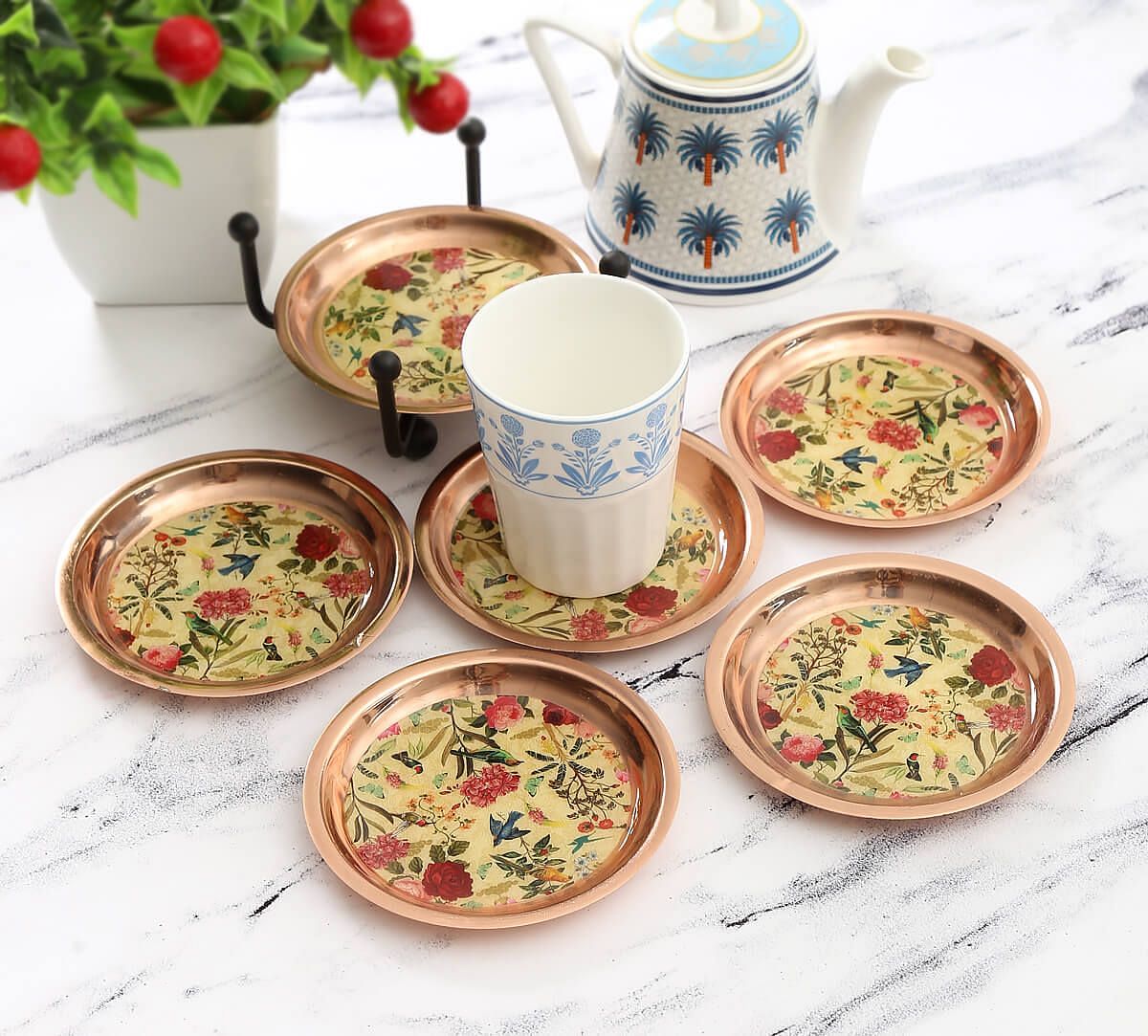 India Circus Bird Land Copper Coaster Set of 6