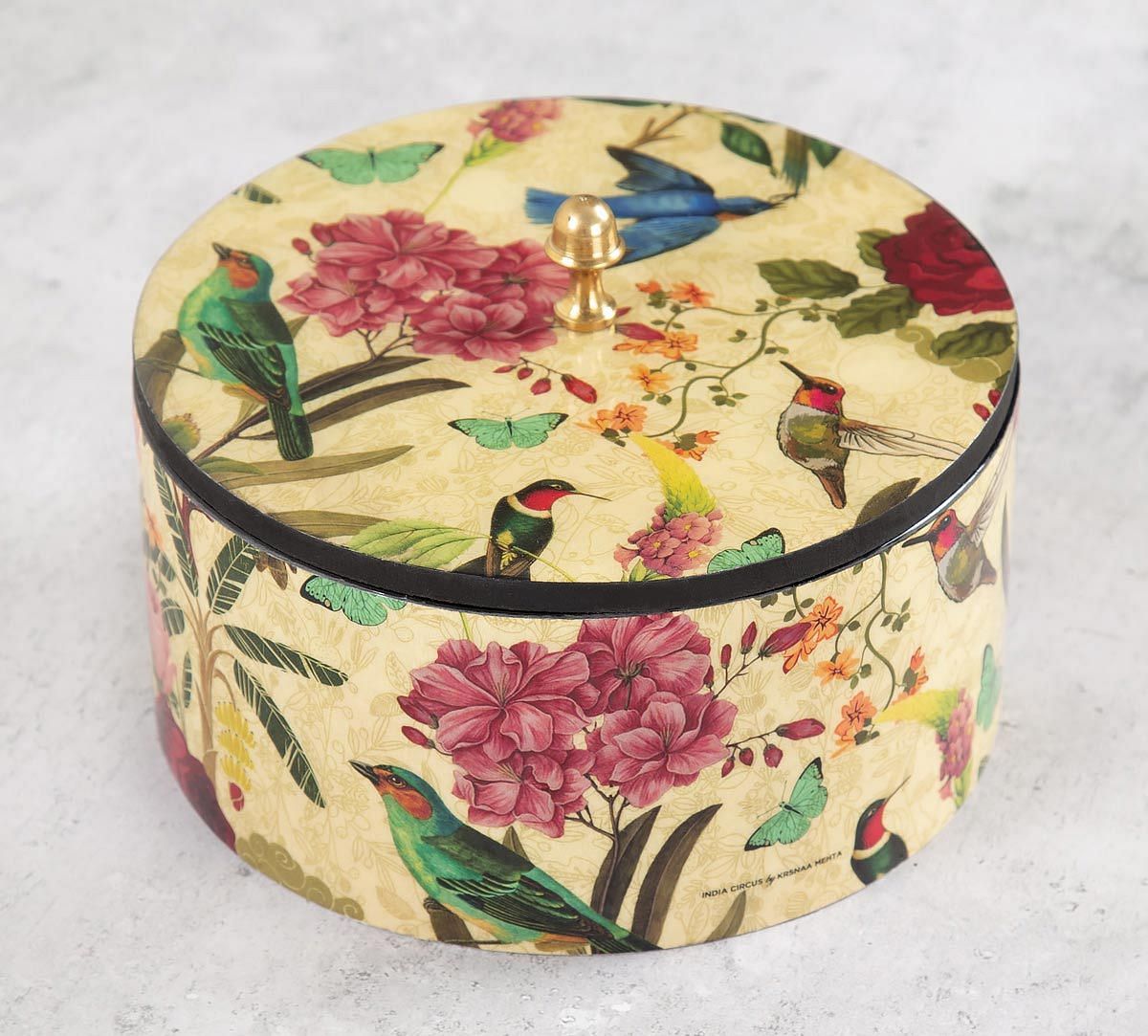 India Circus Bird Land Round Storage Box