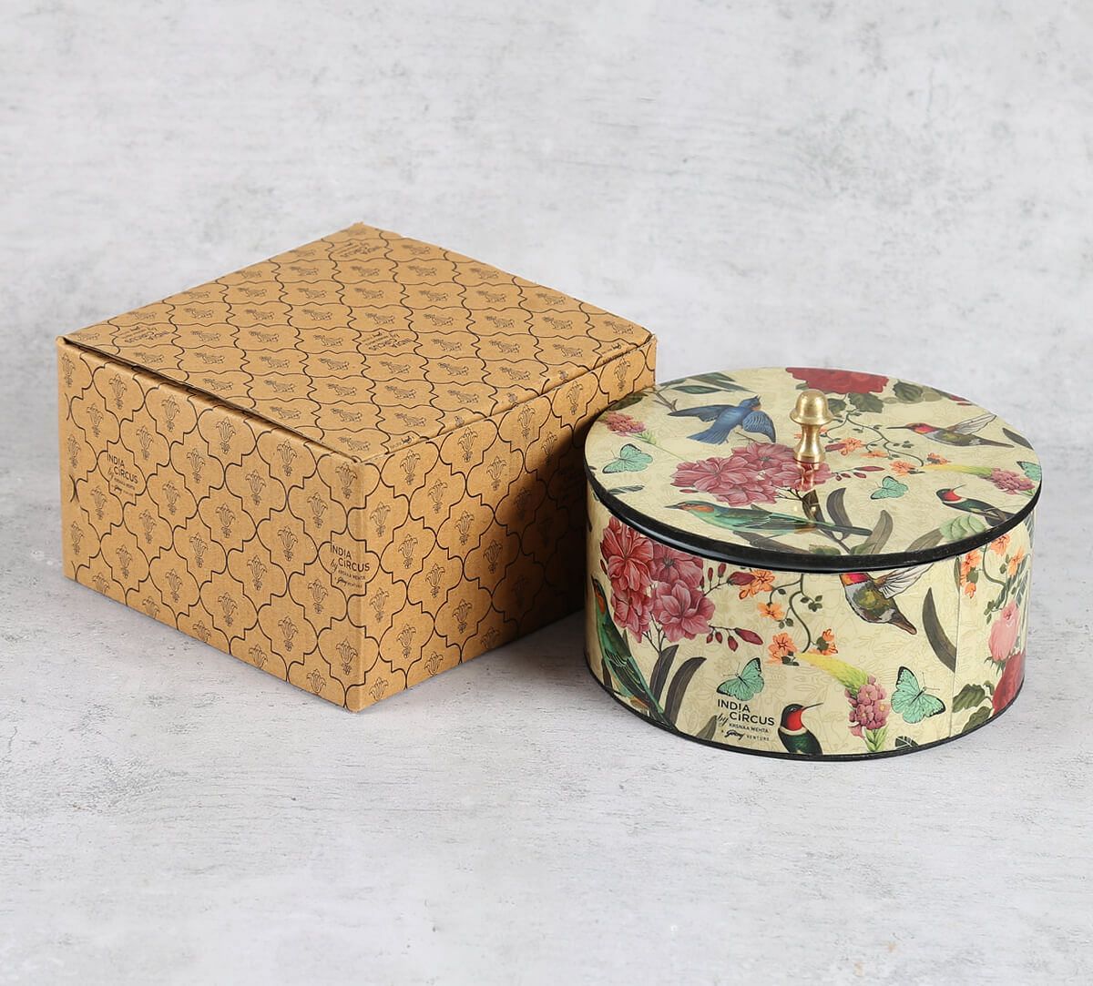 India Circus Bird Land Round Storage Box