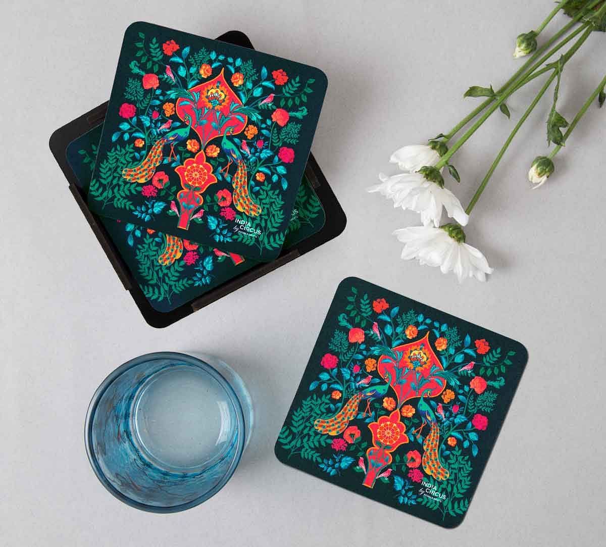 India Circus Birds and Floral Burst Table Coaster