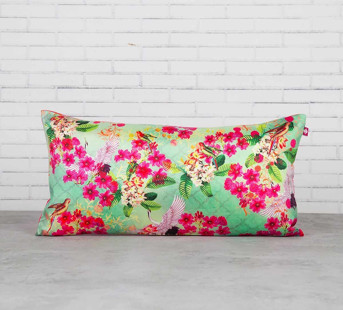 India Circus Birds Floral Paradise Blended Taf Silk Cushion Cover