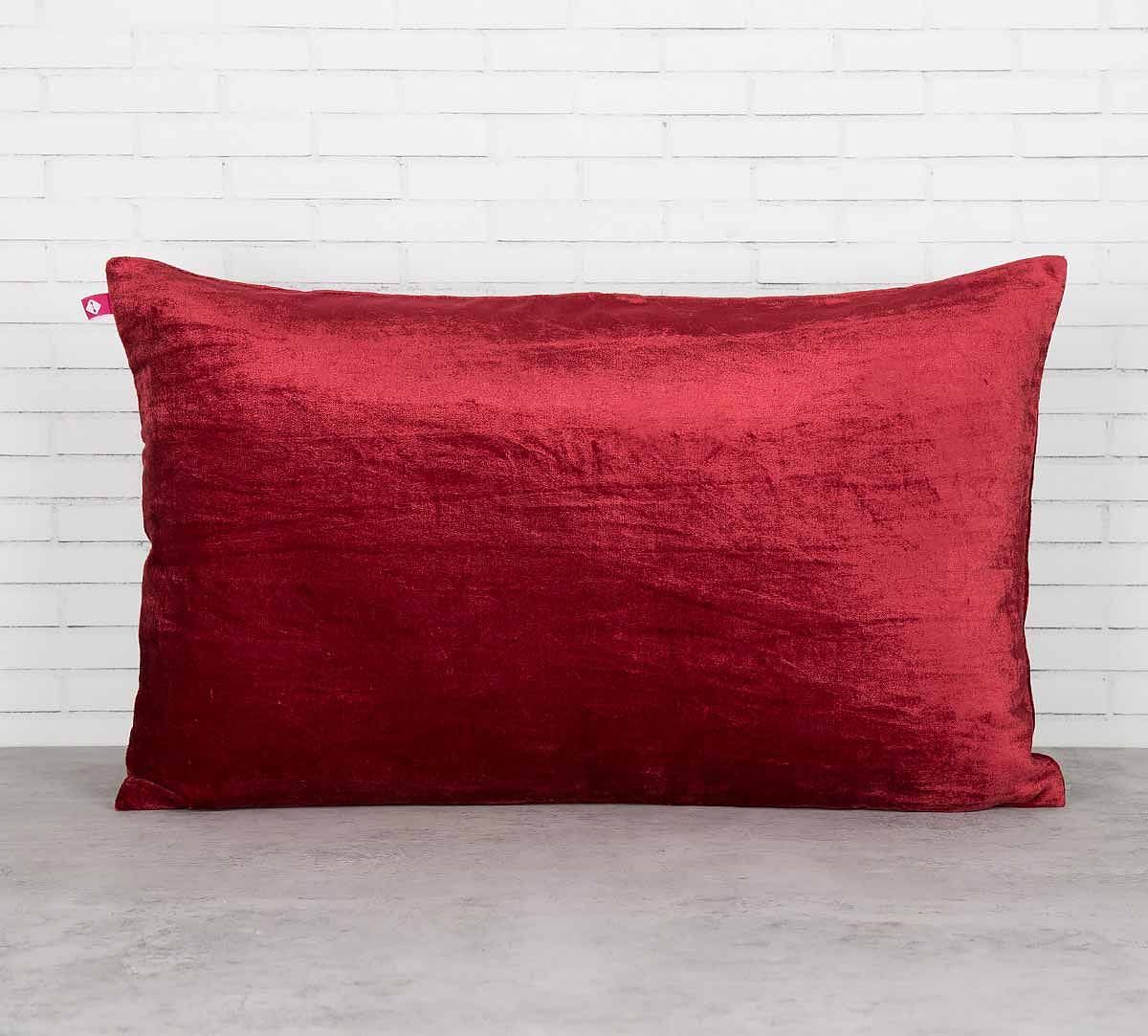 India Circus Bloom Integration Crimson Embroidered Velvet Cushion Cover