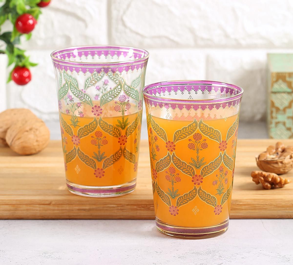 India Circus Blooming Dahlia Glass Tumbler Set of 2