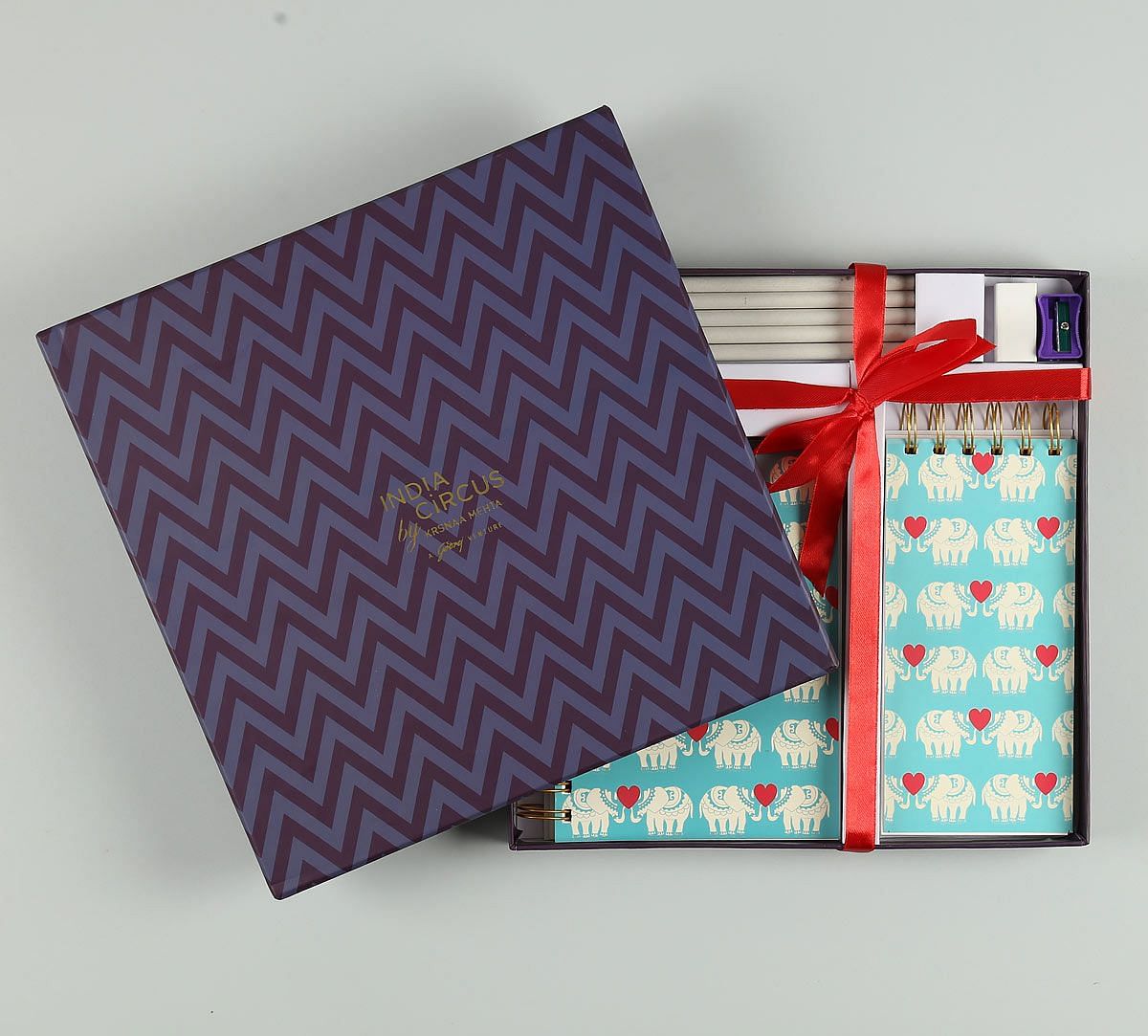 India Circus Blue Heart Tusker Stationery Combo Set
