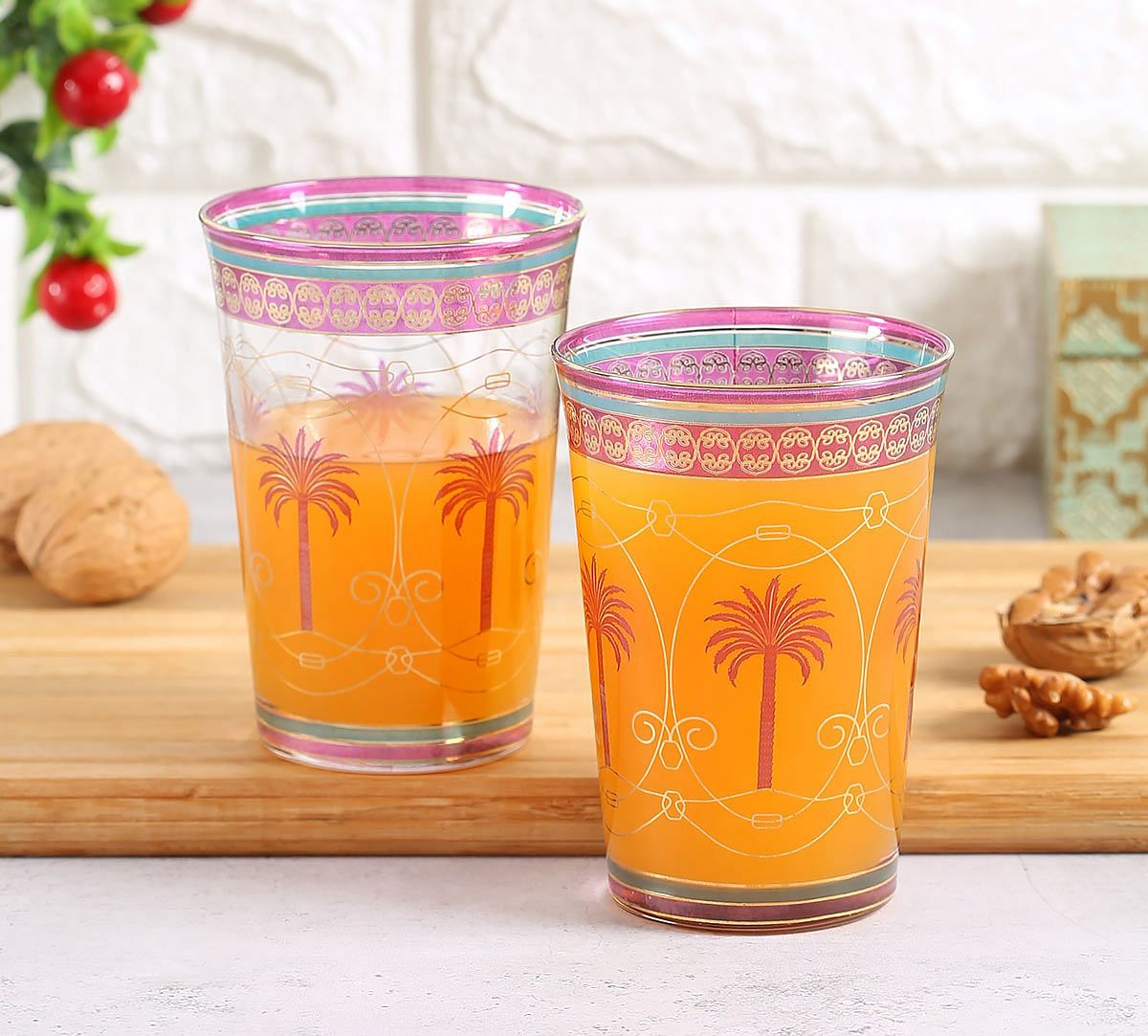 India Circus Blushed Palmeria Glass Tumbler Set of 2