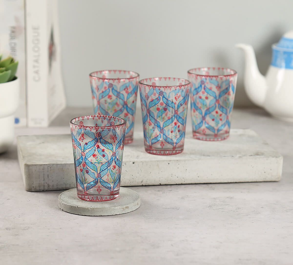 India Circus by Krsnaa Meha Blooming Dahlia Chai Glass Set of 4