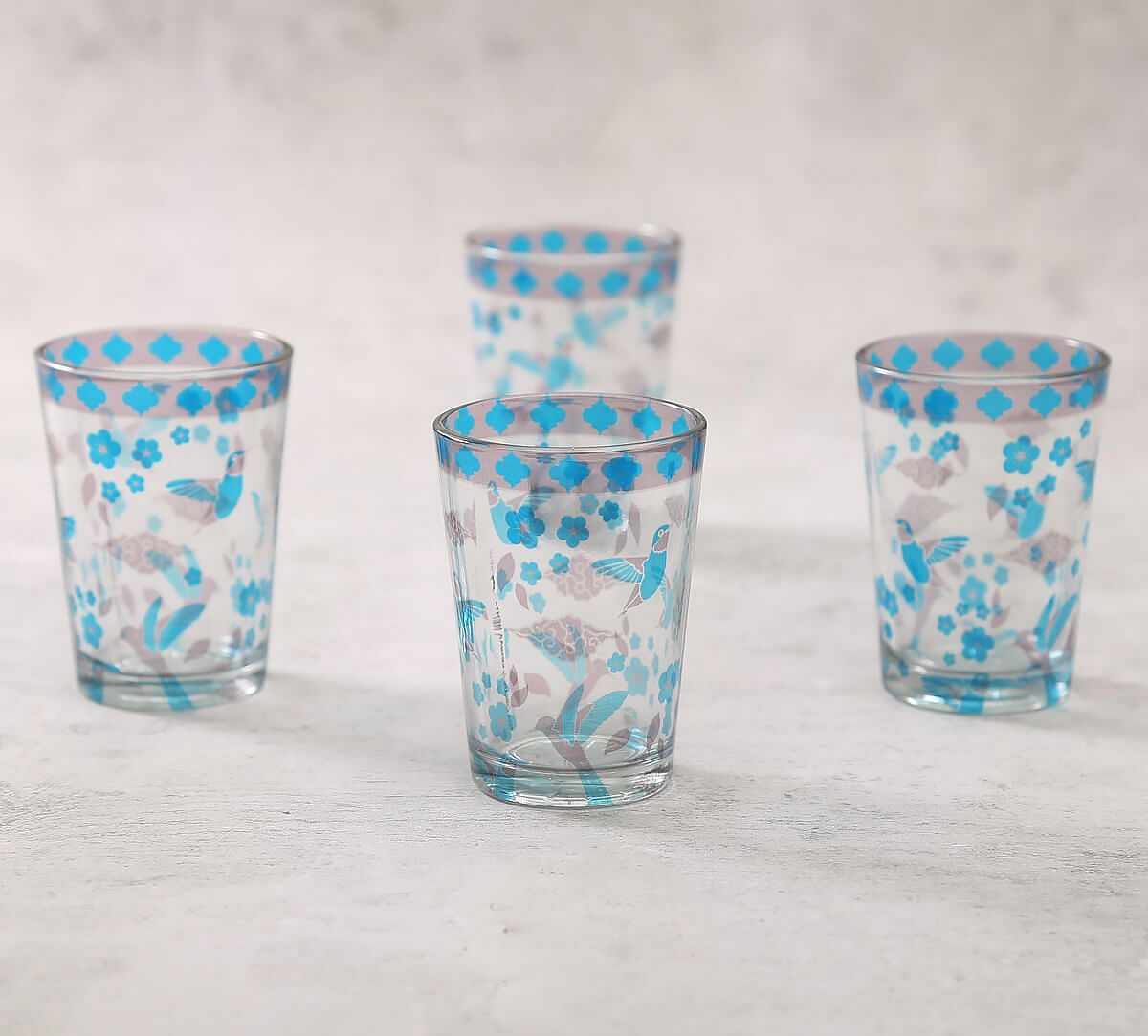 India Circus by Krsnaa Meha Grey Flock of Birds Chai Glass Set of 4