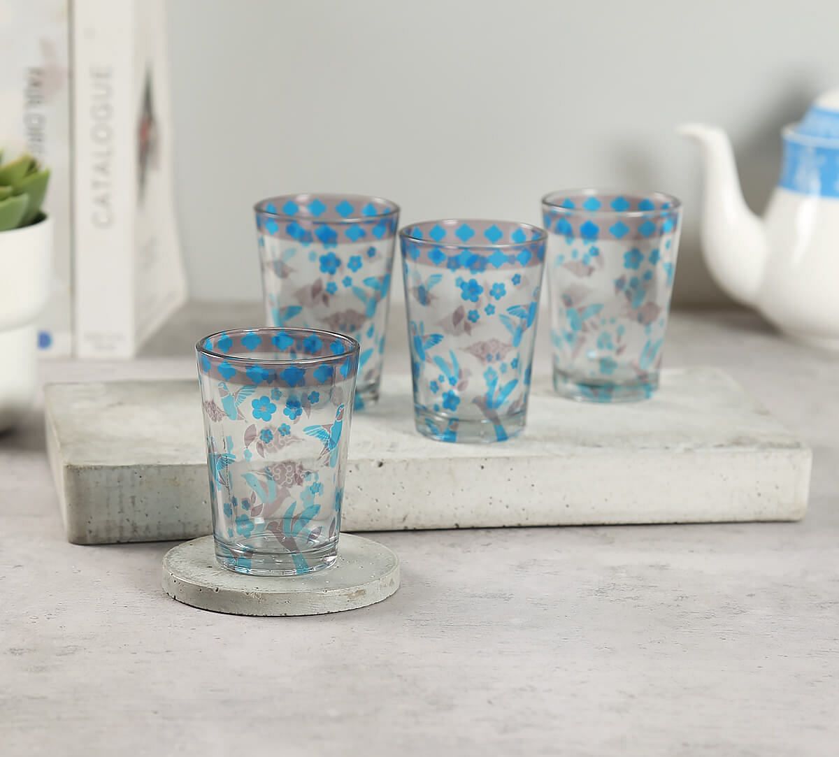 India Circus by Krsnaa Meha Grey Flock of Birds Chai Glass Set of 4