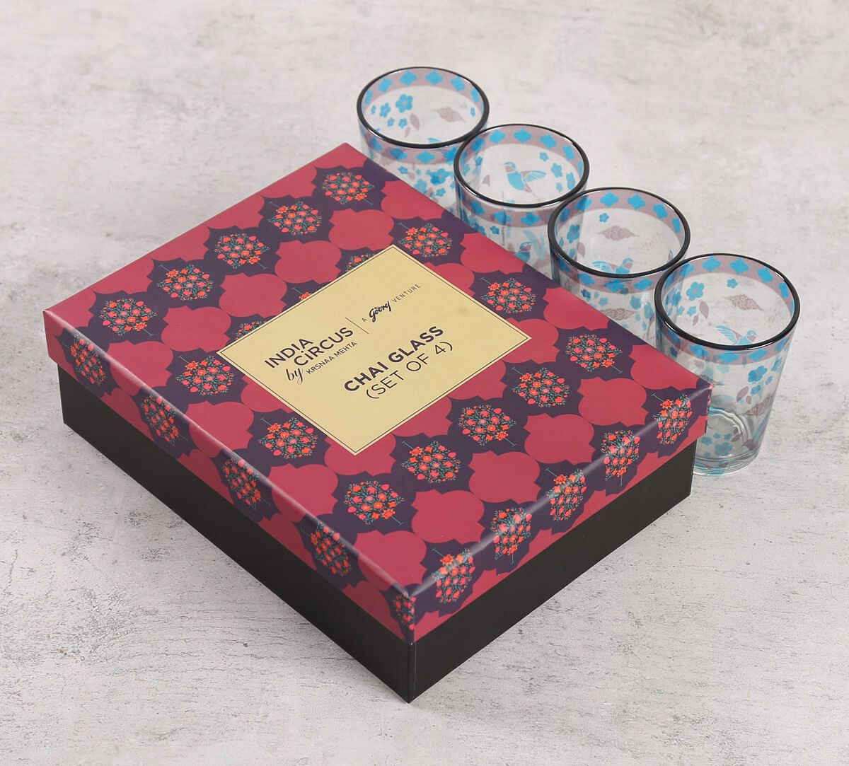 India Circus by Krsnaa Meha Grey Flock of Birds Chai Glass Set of 4