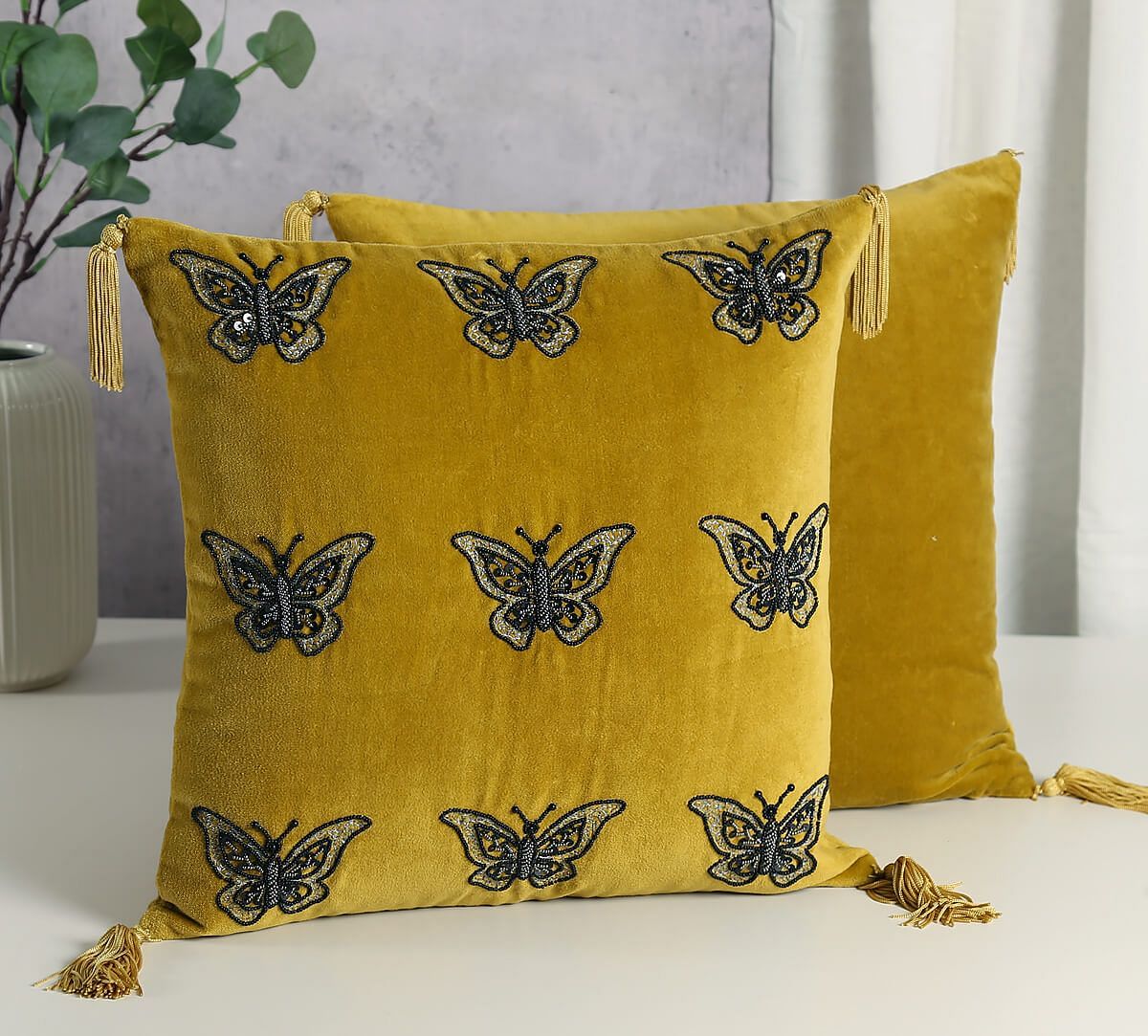 India Circus by Krsnaa Mehta Aureolin Butterfly Adorn Cushion Cover