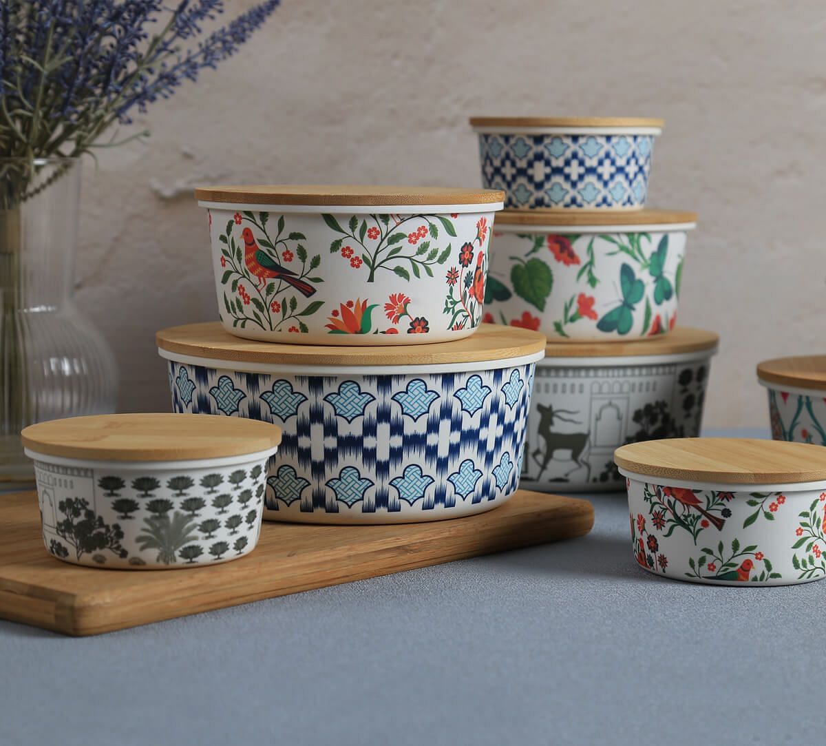 India Circus by Krsnaa Mehta Monochrome Palatial Courtyard Bamboo Container Set of 4