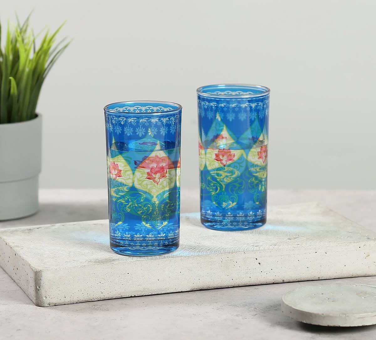 India Circus by Krsnaa Mehta Beryl fir Glass Tumbler Set of 2