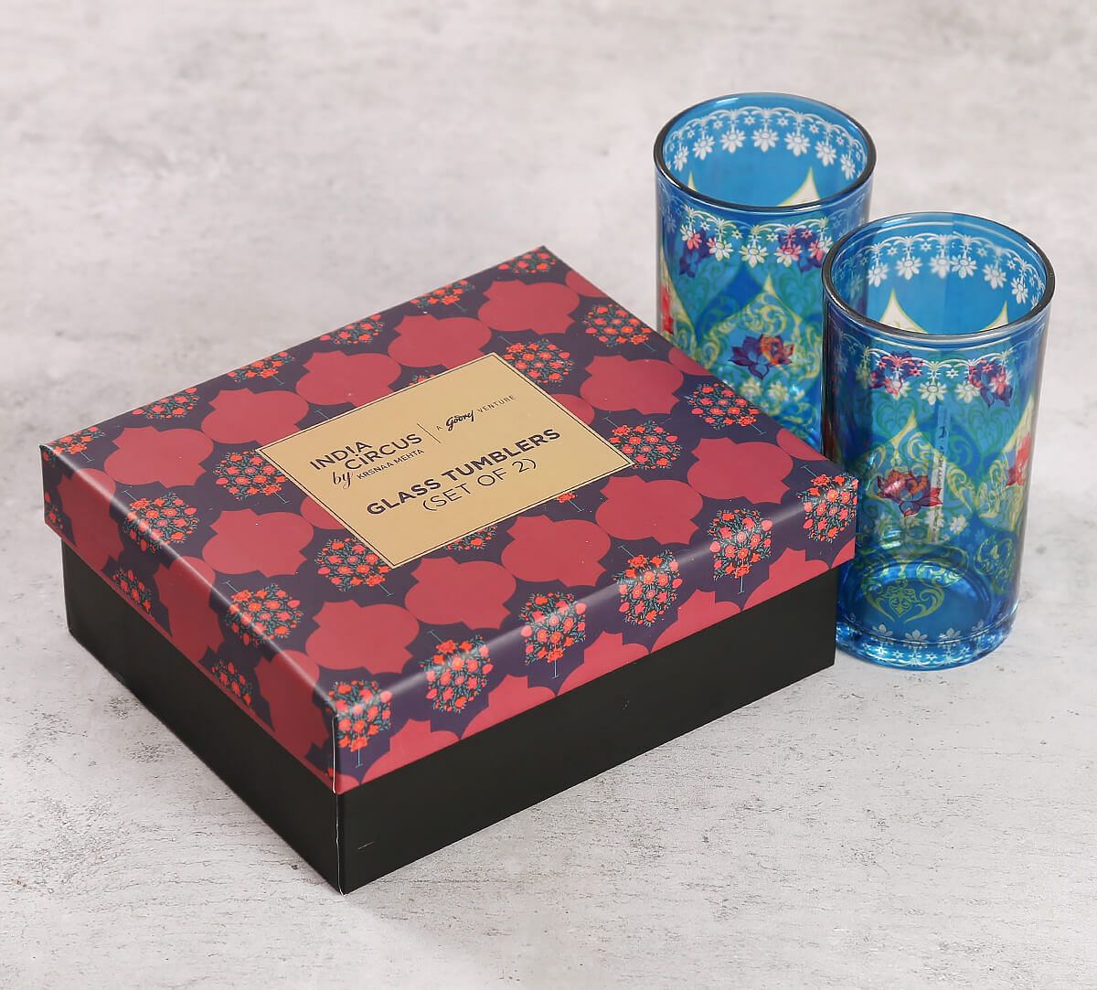 India Circus by Krsnaa Mehta Beryl fir Glass Tumbler Set of 2