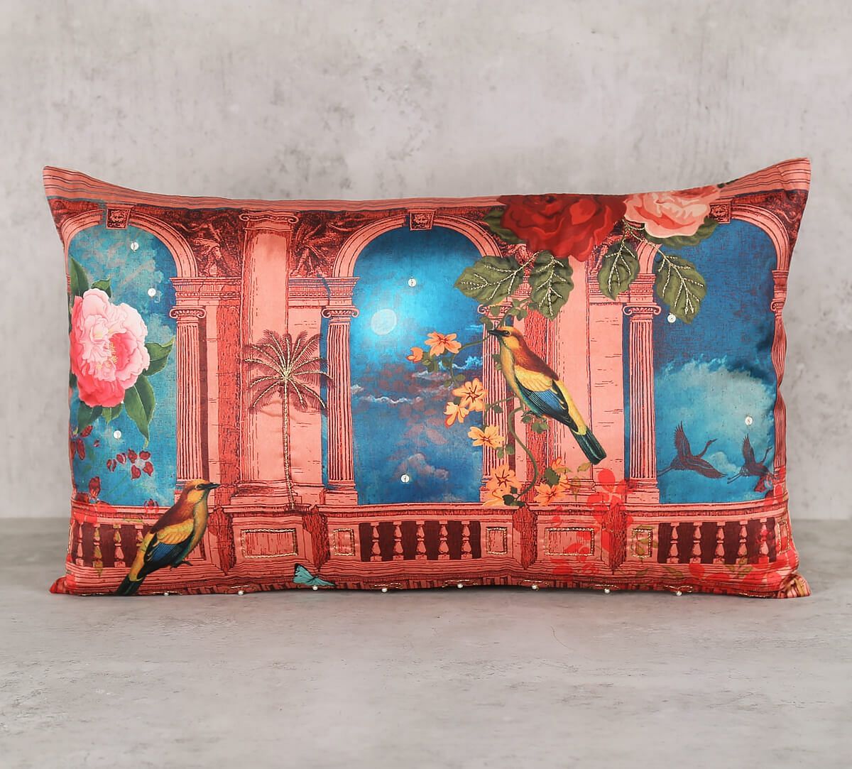 India Circus by Krsnaa Mehta Bliss Paradise Embroidered Rectangle Cushion Cover