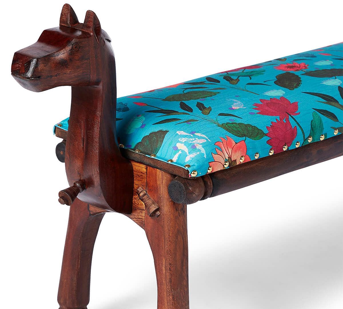 India Circus by Krsnaa Mehta Blossomy Mosaic Wooden Camel Bench