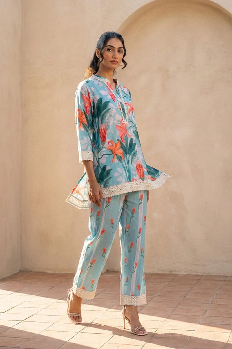 India Circus by Krsnaa Mehta Blue Floral Floats Co-Ord Set
