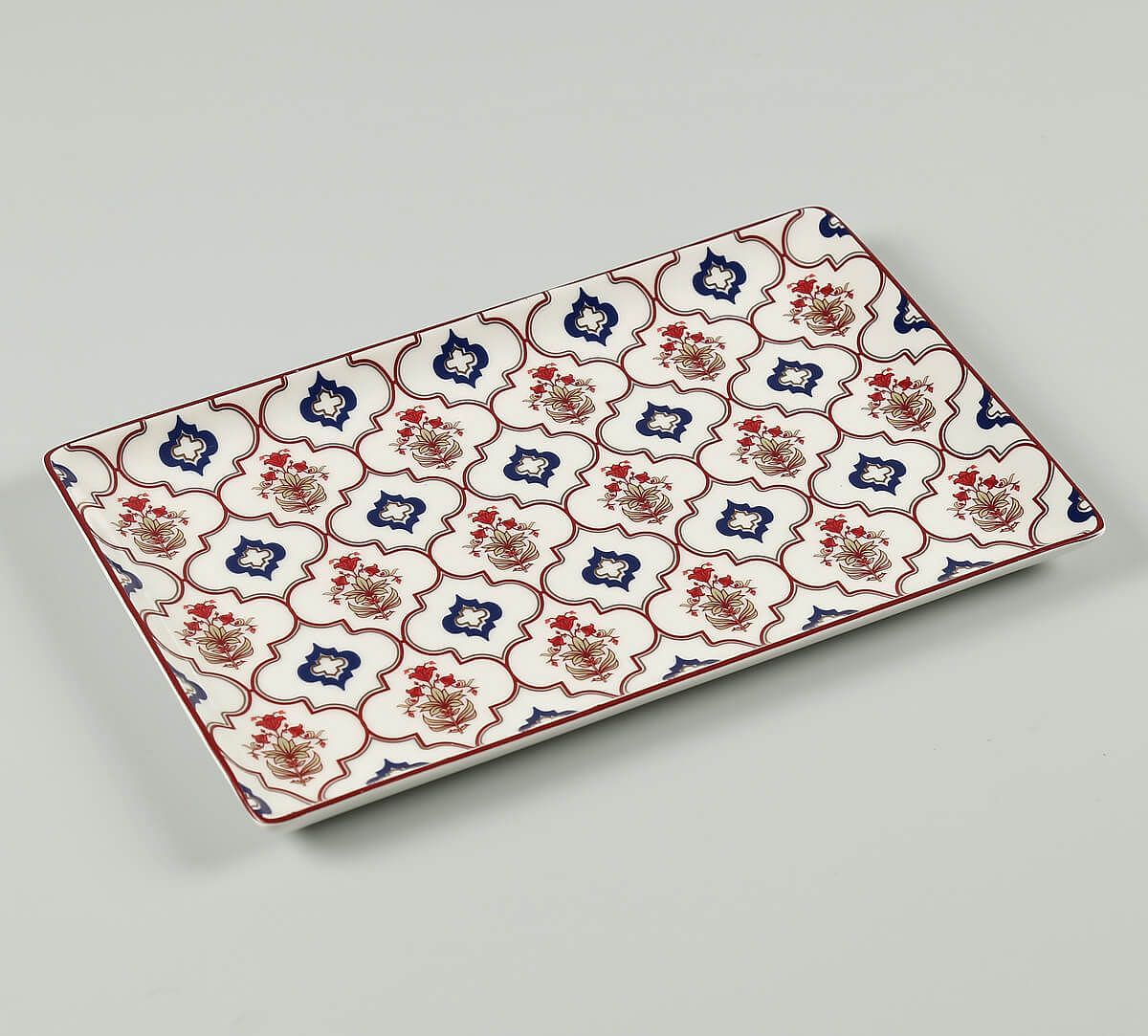 India Circus by Krsnaa Mehta Blue Lattice Treasures Large Rectangle Platter