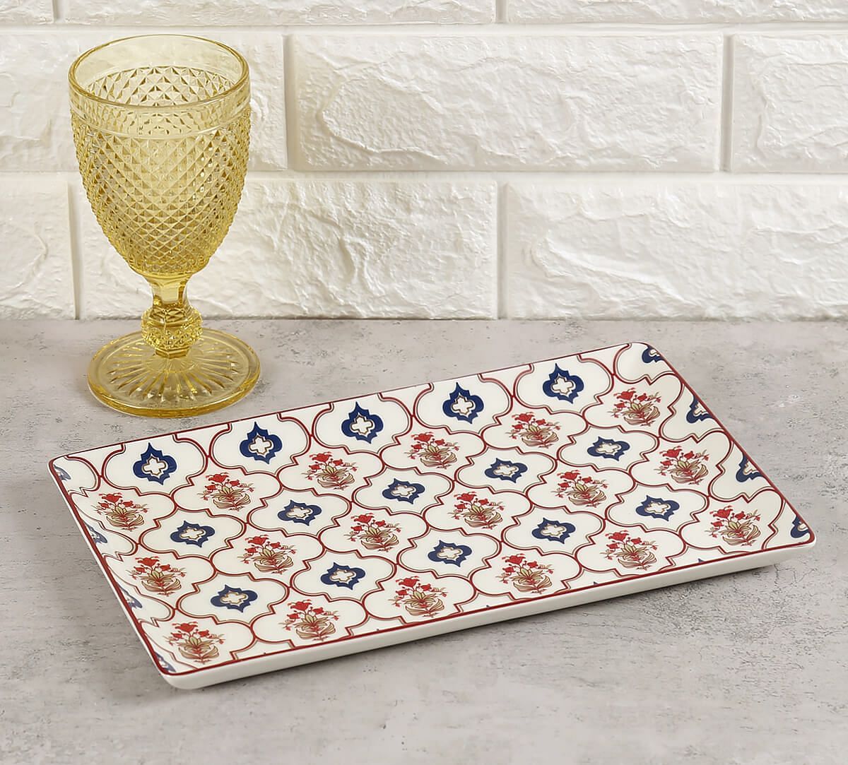 India Circus by Krsnaa Mehta Blue Lattice Treasures Large Rectangle Platter
