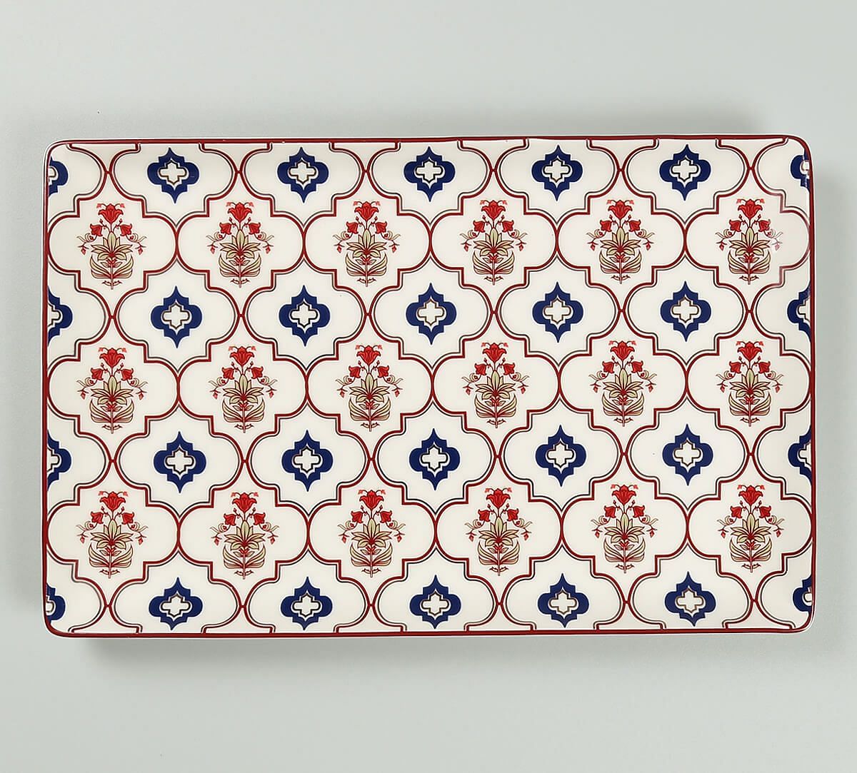 India Circus by Krsnaa Mehta Blue Lattice Treasures Large Rectangle Platter
