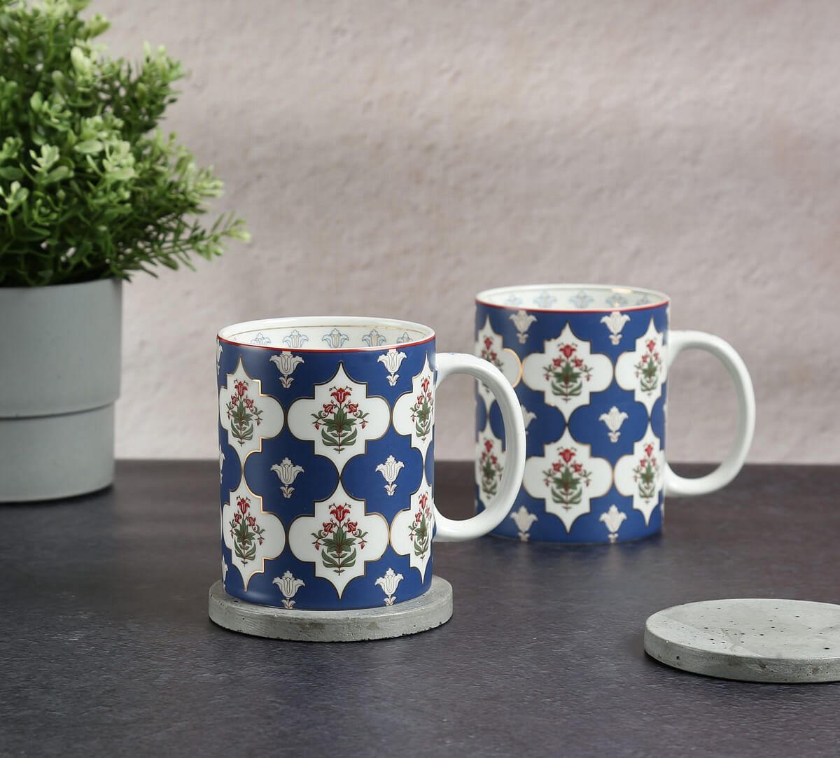 India Circus by Krsnaa Mehta Blue Lattice Treasures Mug Set of 2