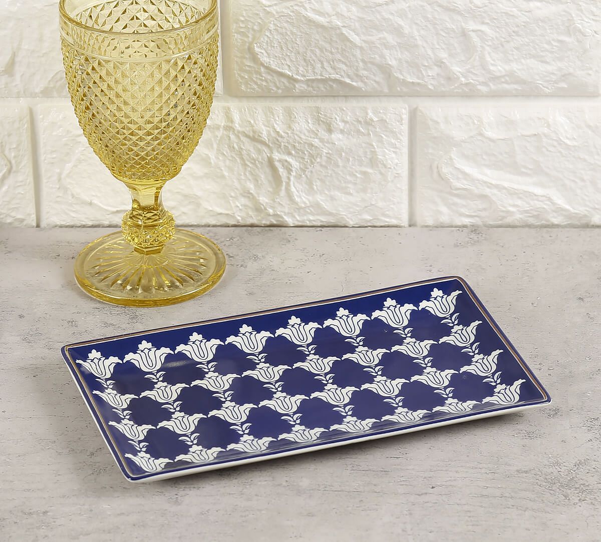 India Circus by Krsnaa Mehta Blue Lattice Treasures Small Rectangle Platter