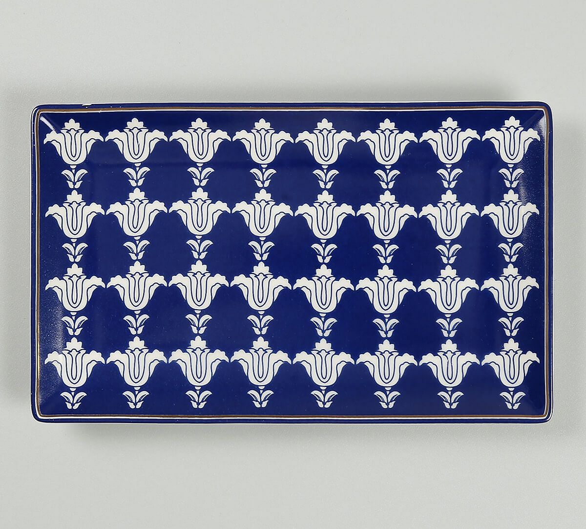 India Circus by Krsnaa Mehta Blue Lattice Treasures Small Rectangle Platter