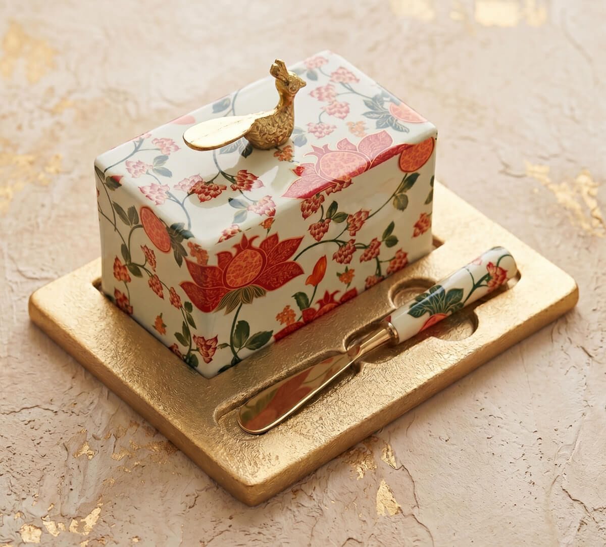 Blushed Orchard Butter Dish with Butter Knife