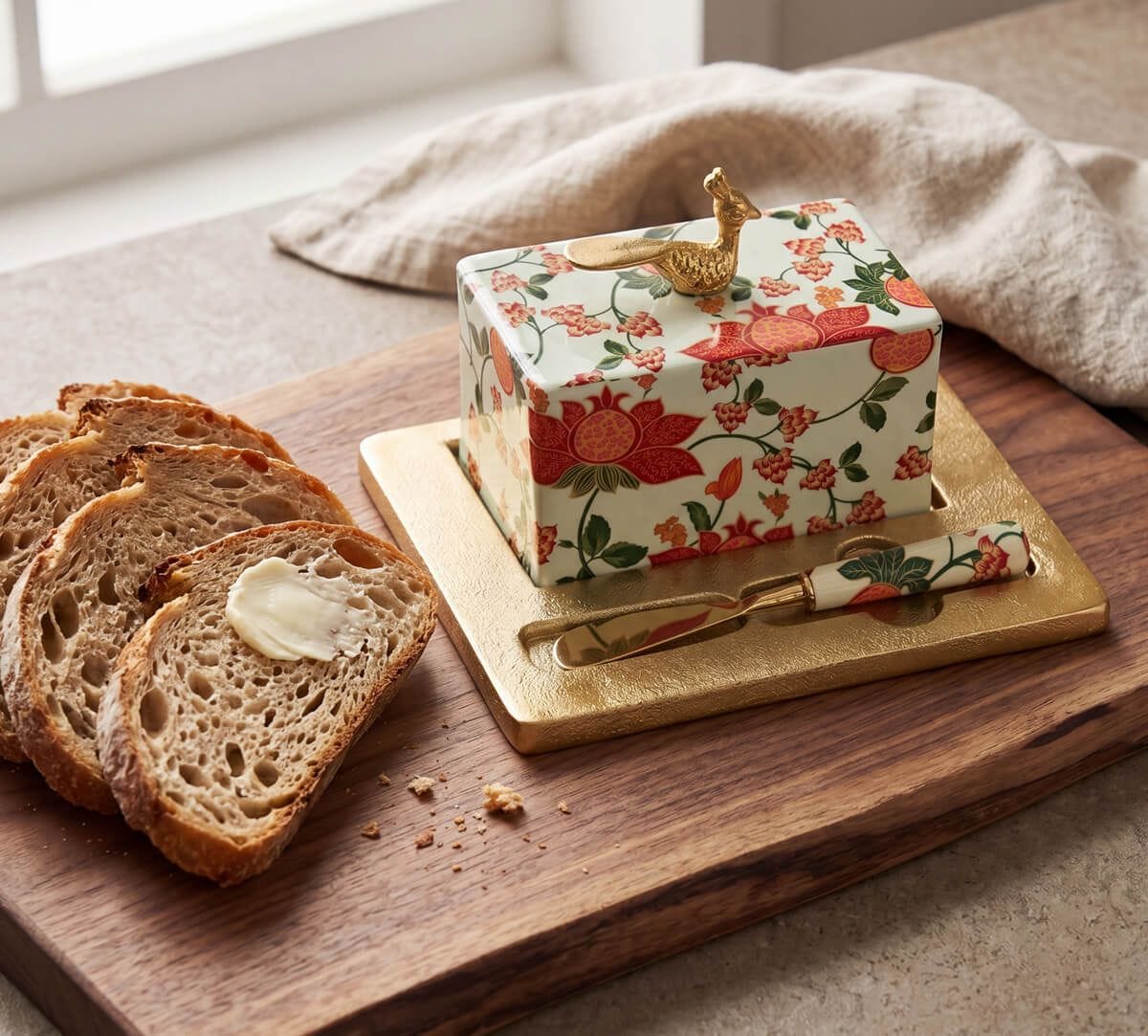 Blushed Orchard Butter Dish with Butter Knife