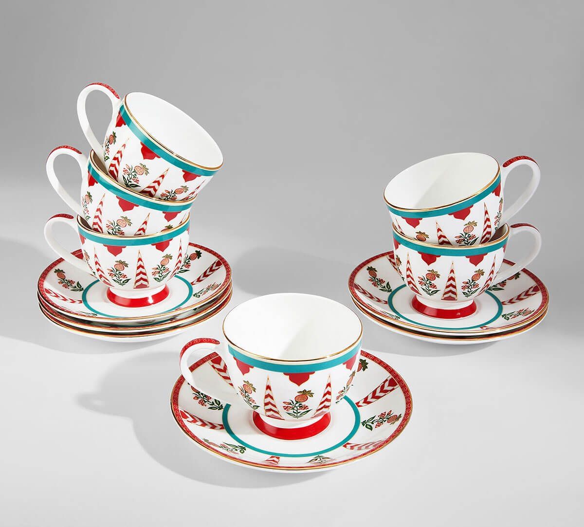 India Circus by Krsnaa Mehta Blushed Orchard Cup & Saucer Set of 6