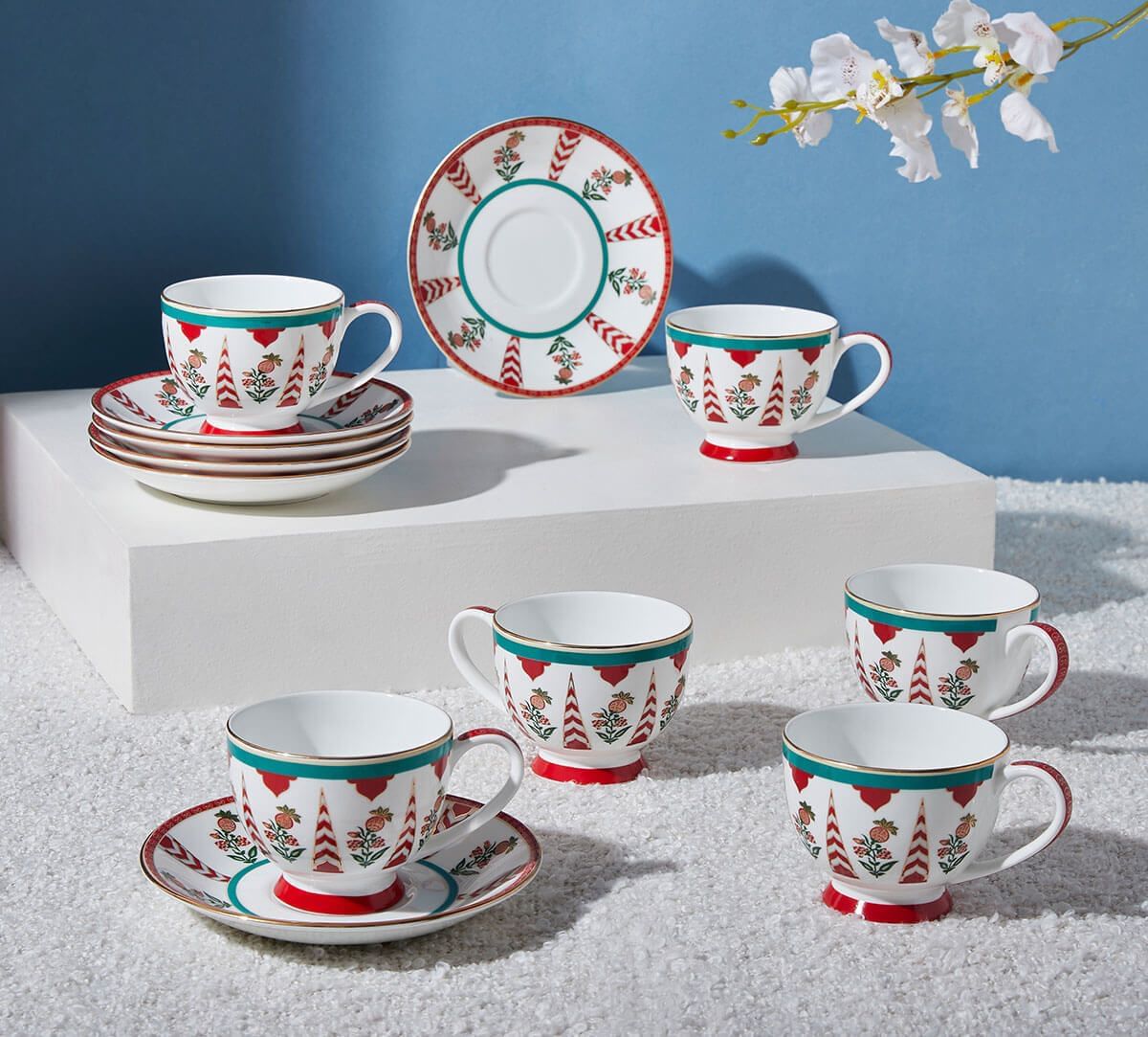 India Circus by Krsnaa Mehta Blushed Orchard Cup & Saucer Set of 6