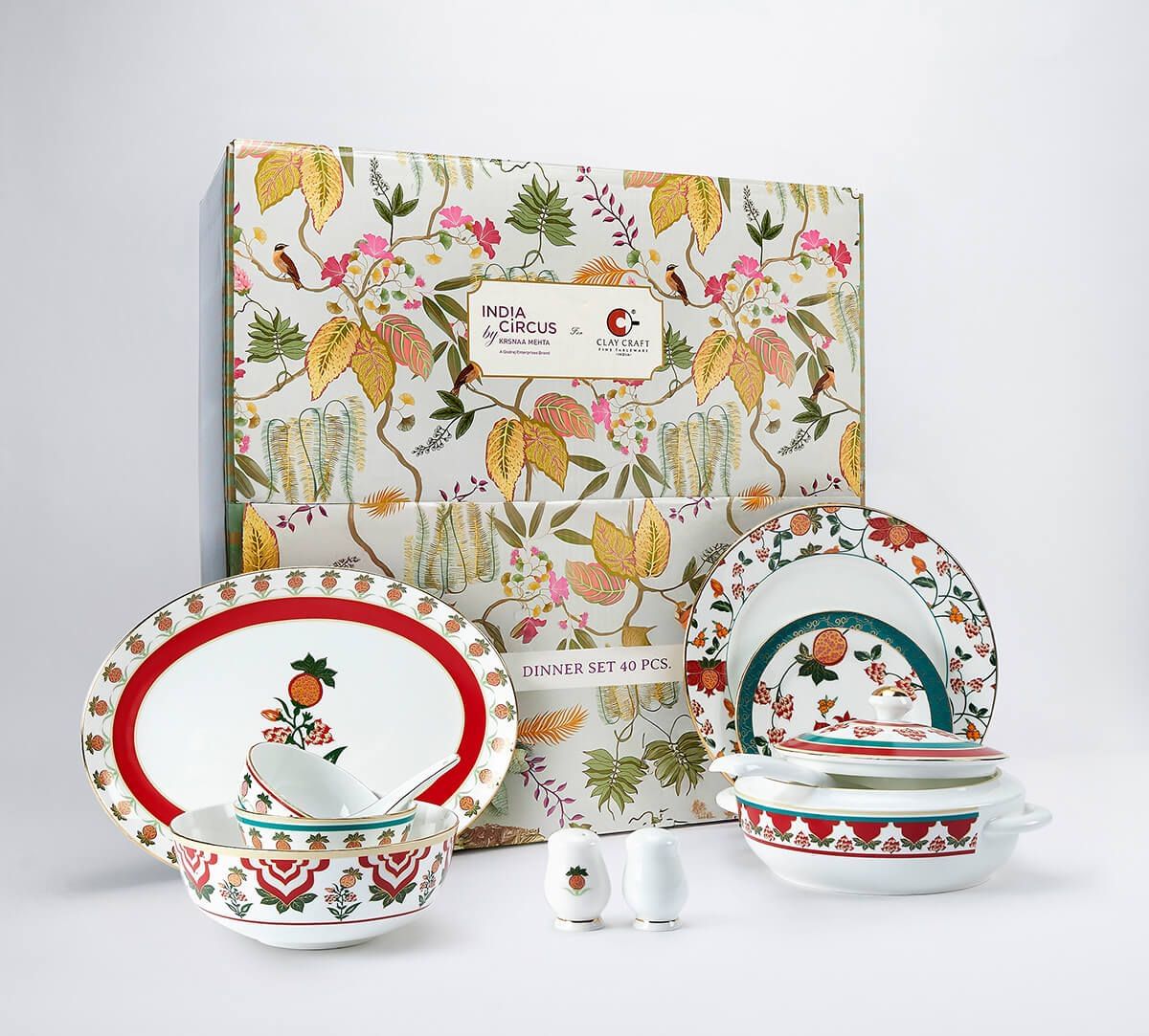 India Circus by Krsnaa Mehta Blushed Orchard Dinner set 40 Pieces