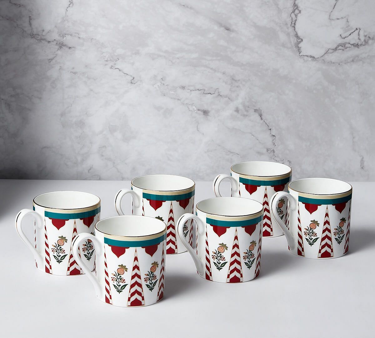 India Circus by Krsnaa Mehta Blushed Orchard Melon Mugs Set of 6