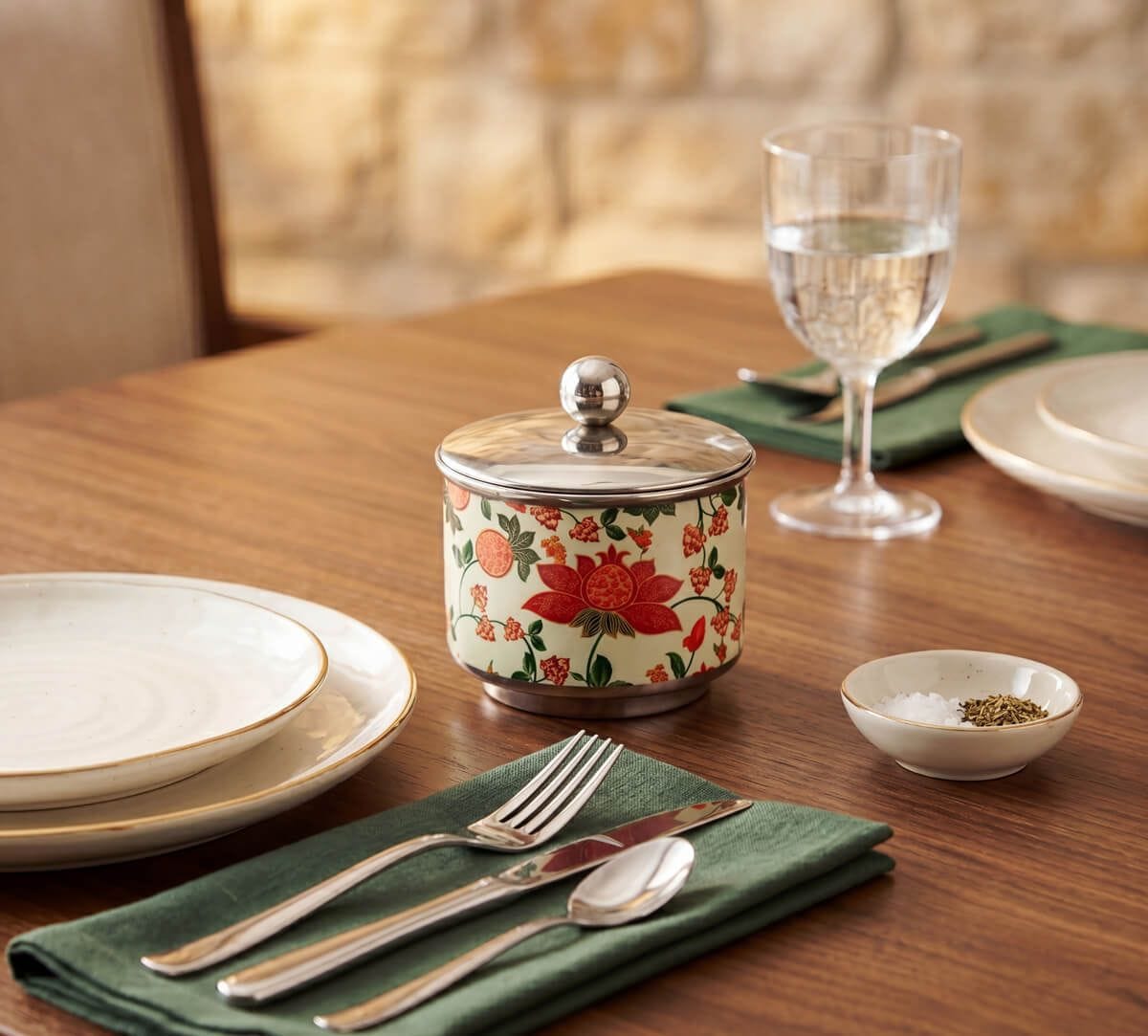 Blushed Orchard Steel Bowl with Lid