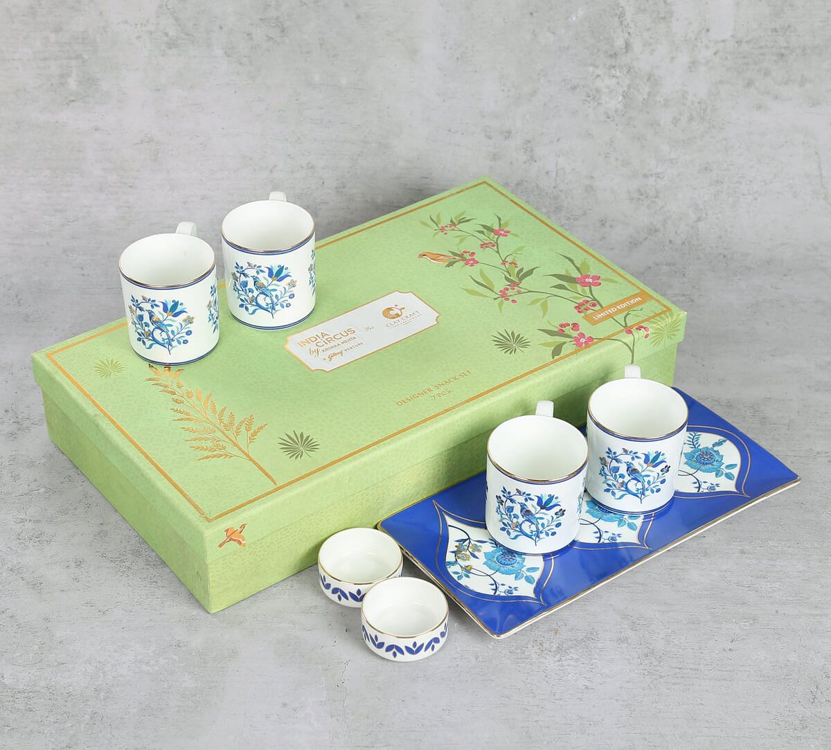 India Circus by Krsnaa Mehta Botanical Elegance Snack Platter & Coffee Mug Set