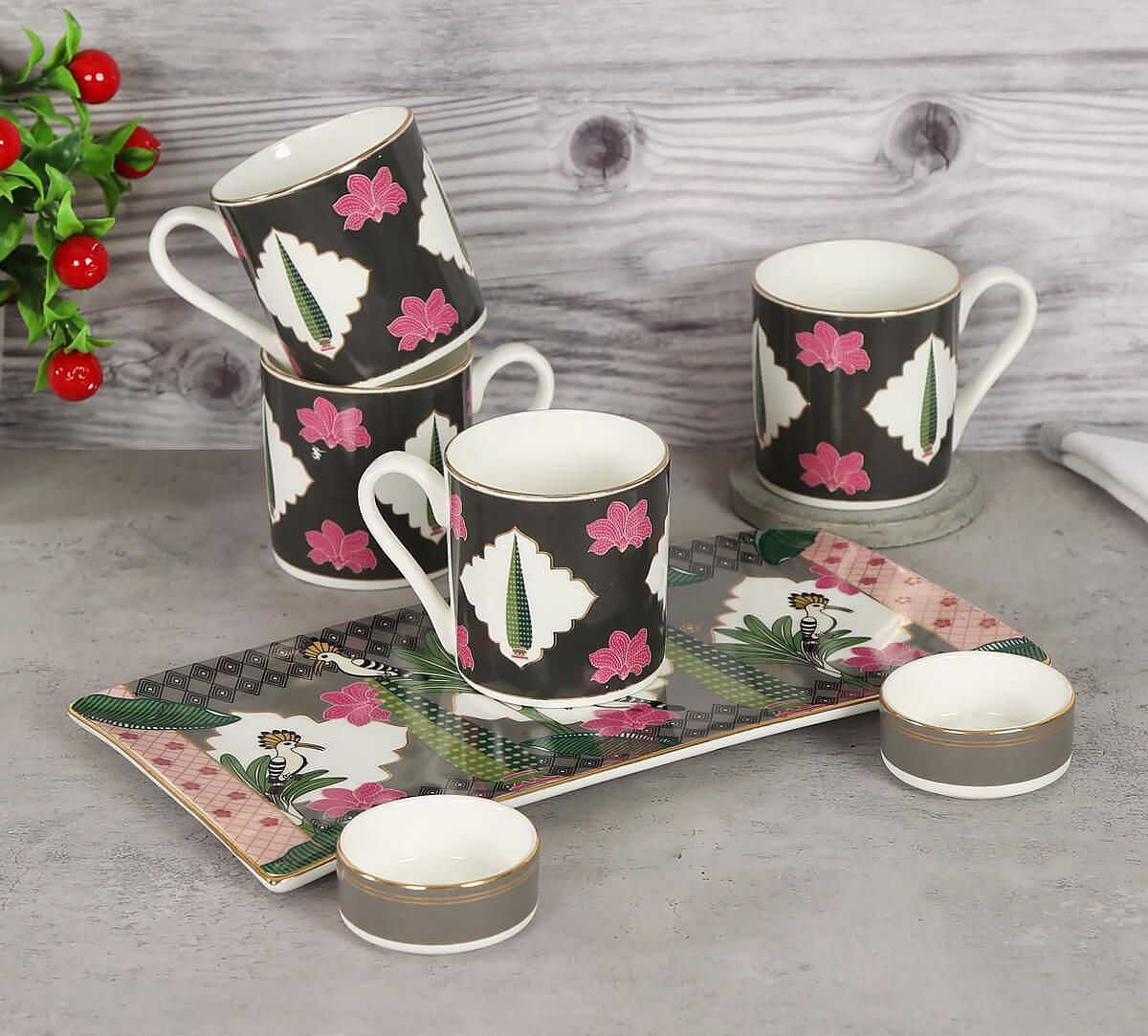 India Circus by Krsnaa Mehta Cacatua Galerita's Realm Snack Platter & Coffee Mug Set