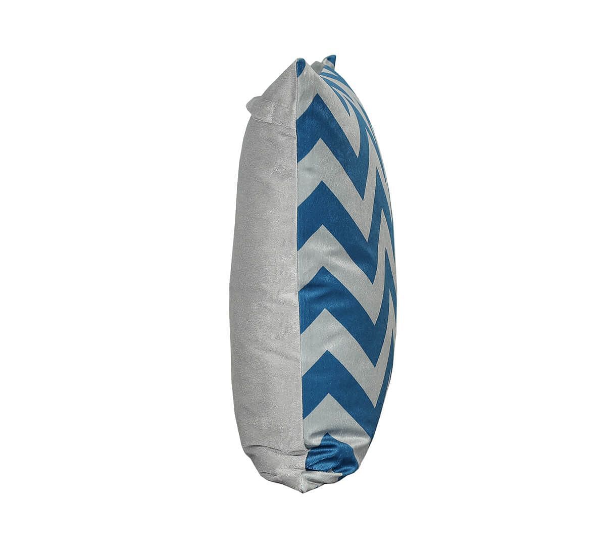 India Circus by Krsnaa Mehta Cerulean Chevron Blended Velvet Cushion Cover